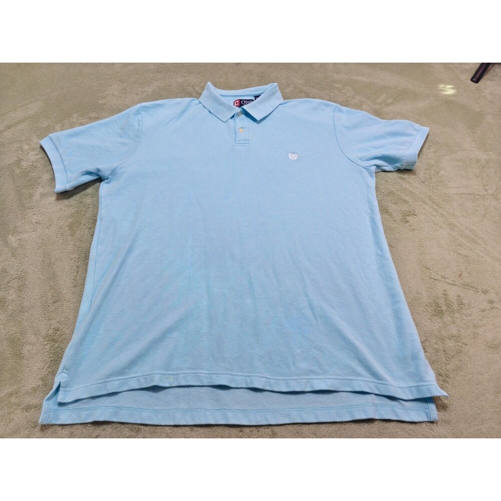 Chaps Shirt Mens XXL Light Blue Pique Cotton Short Sleeve Polo Embroidered Crest